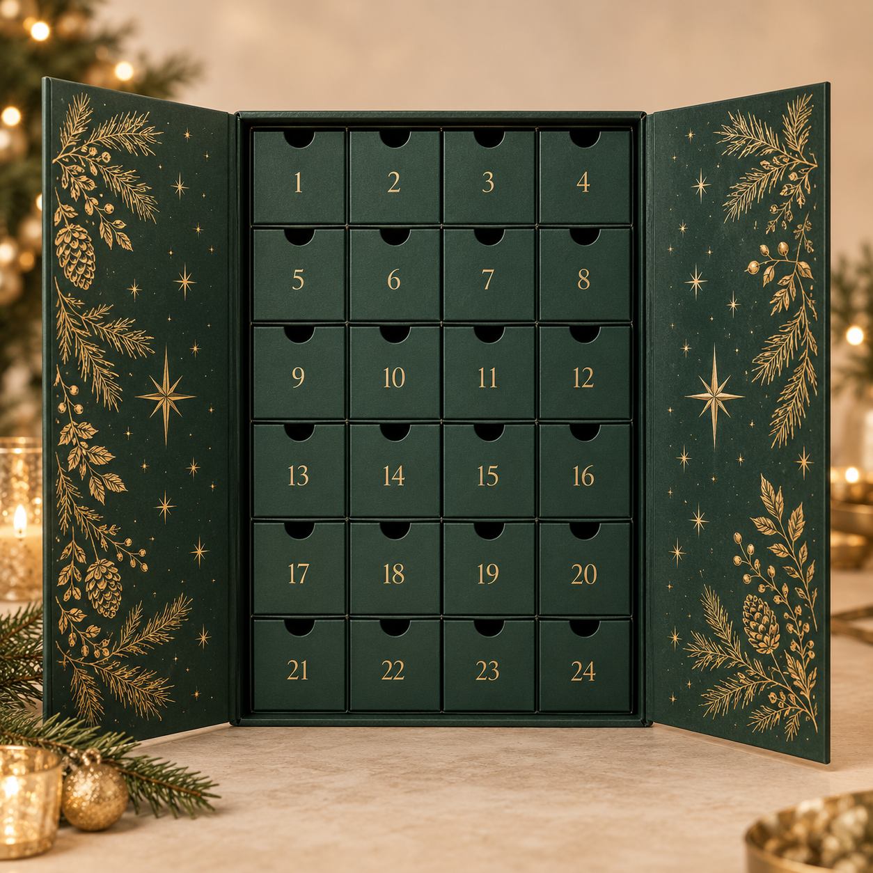 Visualisierung eines 24-Fach-Adventskalenders mit Flügeltüren